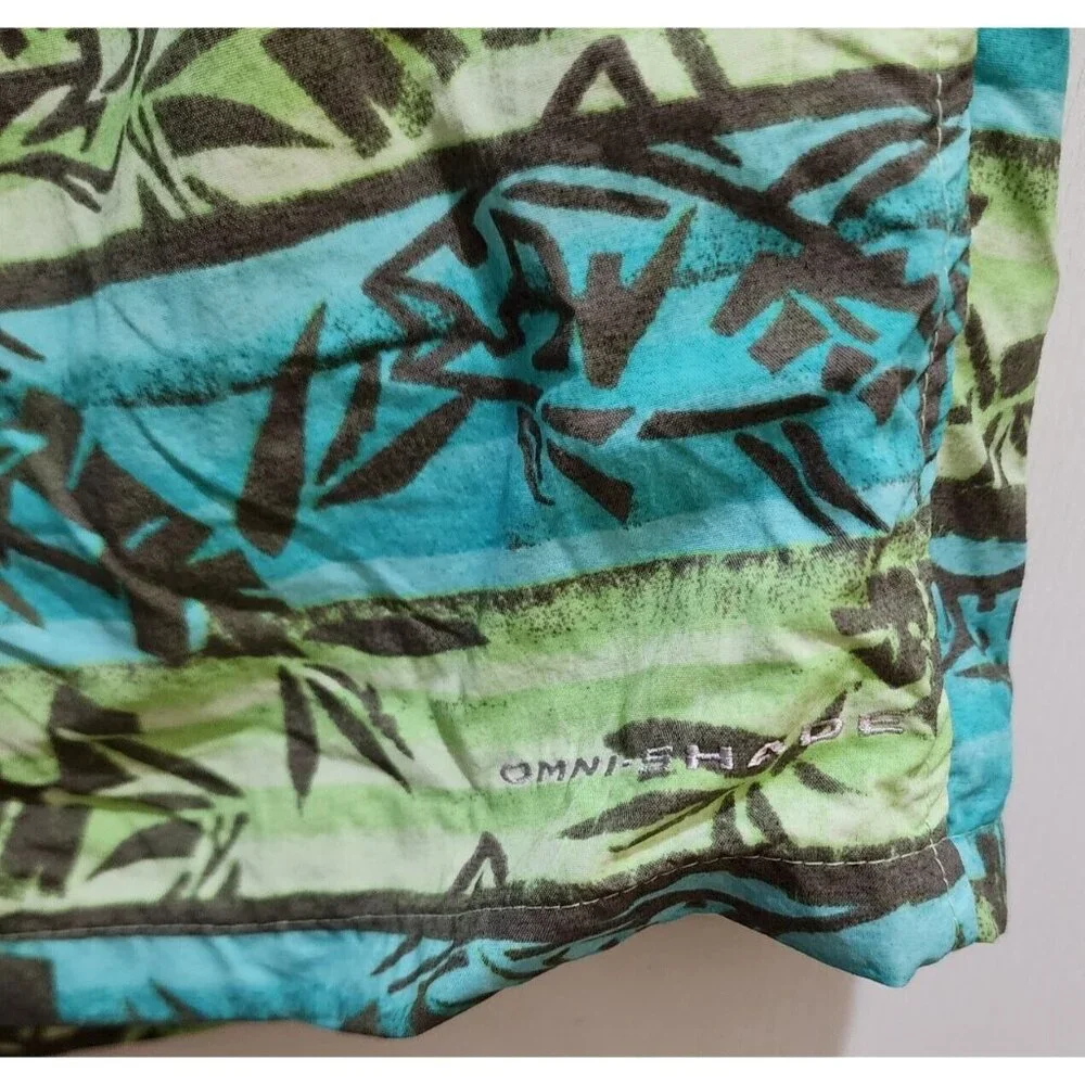 Columbia PFG Blue Green Striped Swim Shorts Trunks Omni-Shade Lined‎ Size XL